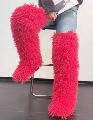 MONGOLIAN FUR BOOTS- OVER THE KNEE