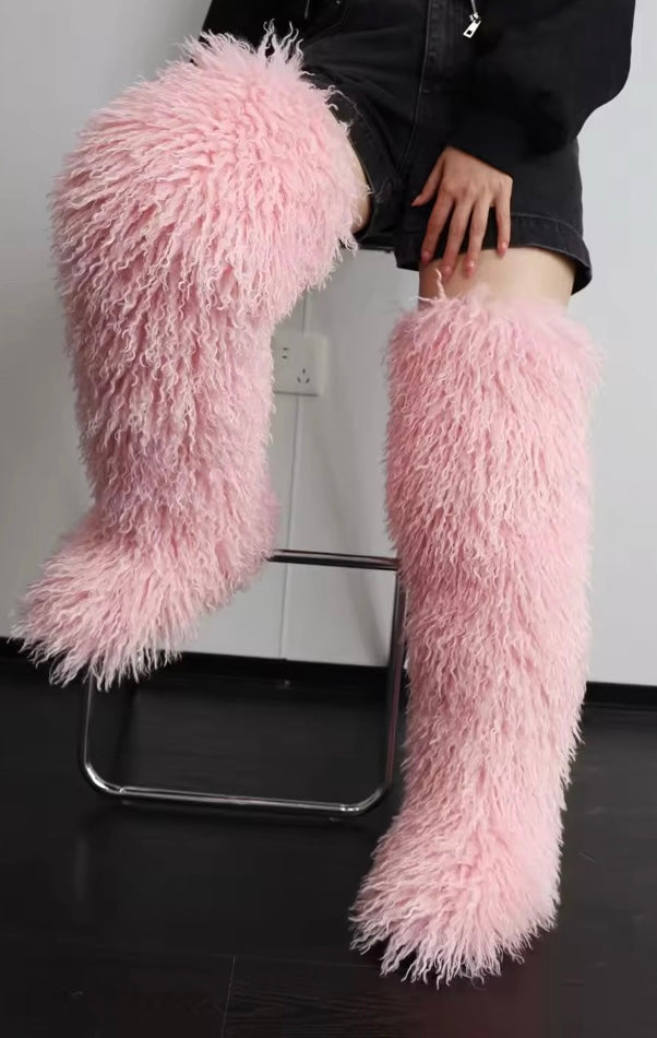 MONGOLIAN FUR BOOTS- OVER THE KNEE