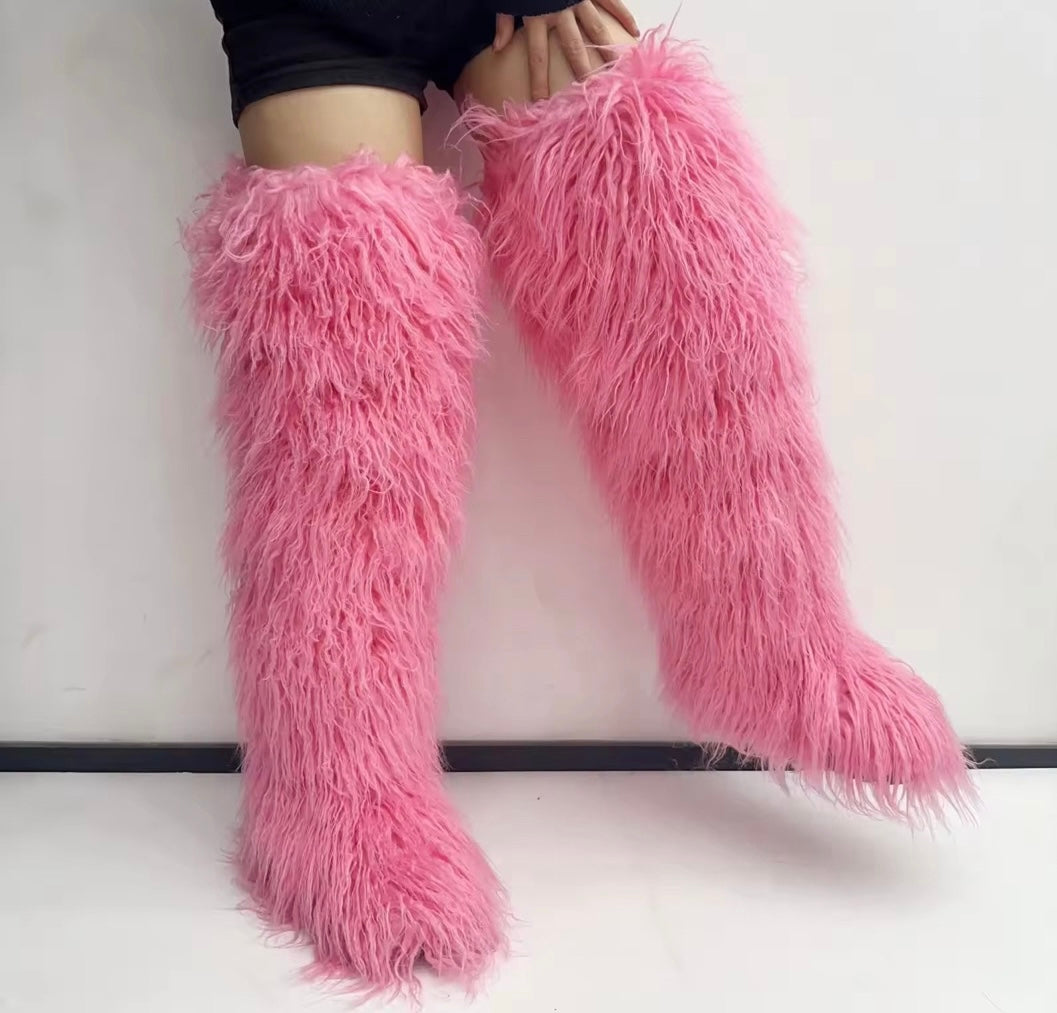 MONGOLIAN FUR BOOTS- OVER THE KNEE